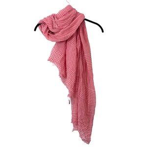 Free People pink & white checked gingham rayon linen scarf fall layering wrap